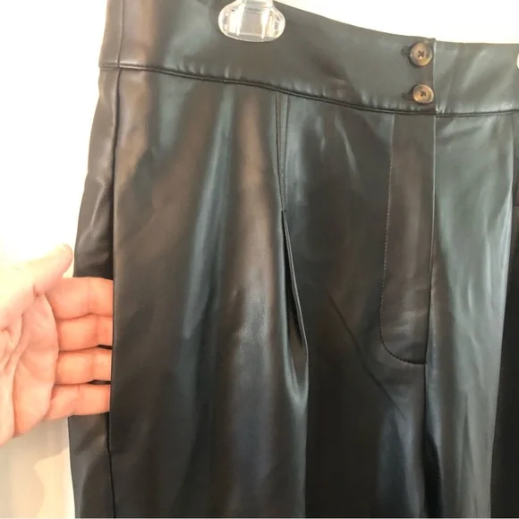 French Connection Wide Leg Trousers Faux Leather Black "Crolenda" Style Size 12 - Picture 7 of 14